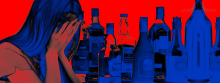Symbolhafte Darstellung einer Angehörigen. Foto: geralt via Pixabay (https://pixabay.com/de/illustrations/frau-verzweiflung-alkohol-flasche-3319541/, Lizenz: https://pixabay.com/de/service/license/). 
